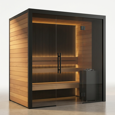 Dry Heat Sauna Built for Authentic Finnish Experience, Premium Thermo-Aspen Interior, Frameless Glass Door