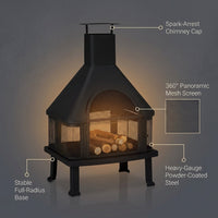 BlackForge Aurora 360° Outdoor Chimney Fireplace — infographic