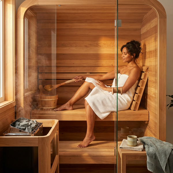 2-Person Dry Heat Sauna Built for Authentic Finnish Experience, Premium Cedar, Electric Stove, Tempered Glass