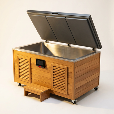 Cold Plunge Tub Designed for Daily Recovery, Cedar Cabinet, Stainless Steel Basin, Touchscreen Control
